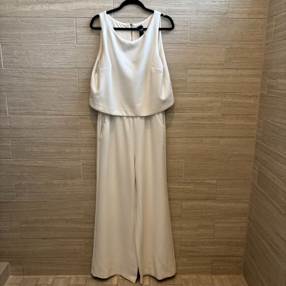 💗Chico's Black Label Cream One-Piece Sleeveless Flared Leg Jumpsuit - Picture 3 of 12